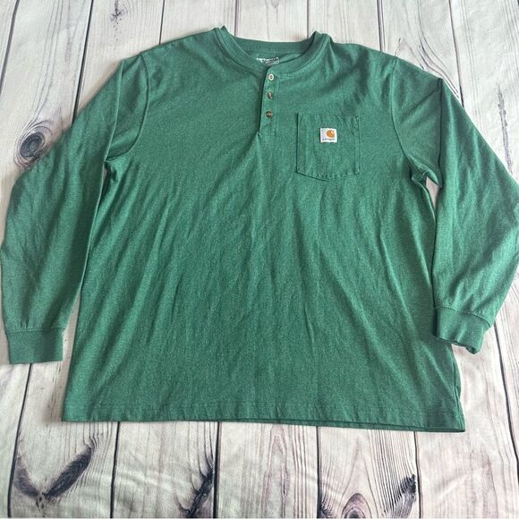Carhartt Green Loose Fit Long Sleeve Pocket Henley Work Shirt Sz XL K128-G55 - Picture 4 of 5